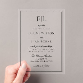 ミニマリスト白黒モノグラム結婚ズ アクリル招待状