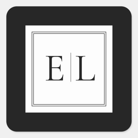 ミニマリスト白黒モノグラム結婚ズ スクエアシール (正面)