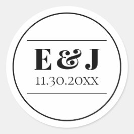 ミニマリスト白黒モノグラム結婚ズ ラウンドシール