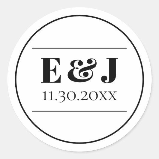 ミニマリスト白黒モノグラム結婚ズ ラウンドシール (正面)