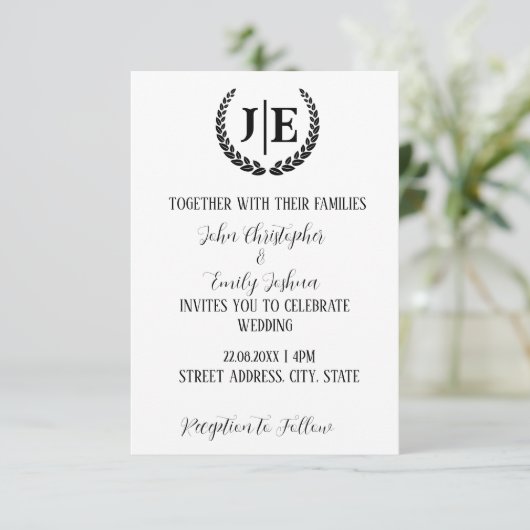 ミニマリスト白黒モノグラム結婚ズ 招待状 (スタンド正面)