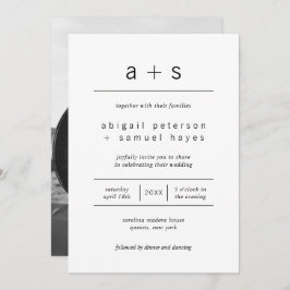 ミニマリスト白黒モノグラム結婚写真 招待状