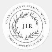 ミニマリスト白黒リーフ結婚の感謝 ラウンドシール (正面)