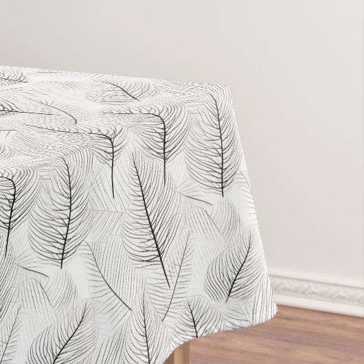 ミニマリスト白黒リーフ芸術的線 テーブルクロス (インサイチュ)