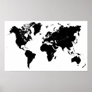 ミニマリスト白黒世界地図ポスター ポスター