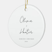 ミニマリスト白黒初めてのクリスマス セラミックオーナメント (左)