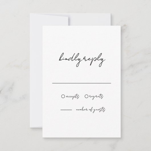 ミニマリスト白黒手書き結婚の 出欠カード (正面)