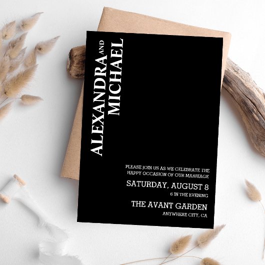 ミニマリスト白黒文字ベース結婚のInvi 招待状