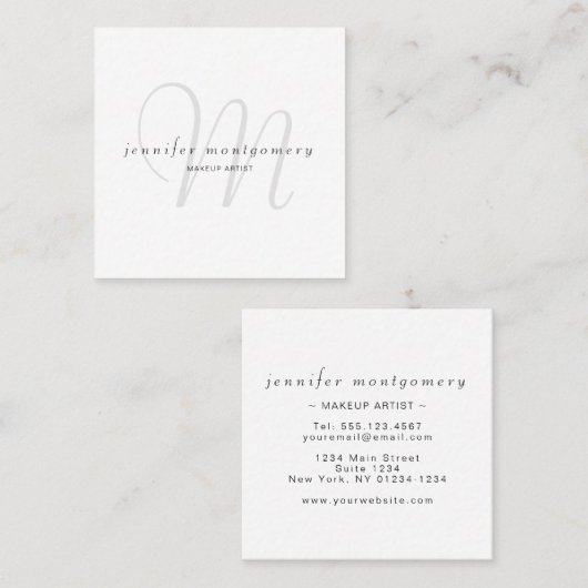 ミニマリスト白黒灰色モノグラムの スクエア名刺 (正面/裏面)