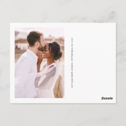 ミニマリスト白黒結婚の写真ありがとう ポストカード (裏面)