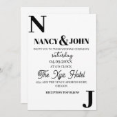 ミニマリスト白黒結婚ズモノグラムカスタム 招待状 (正面/裏面)