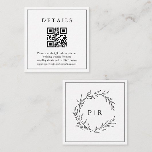 ミニマリスト白黒結婚リーフ詳細 エンクロージャーカード (正面/裏面)