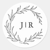 ミニマリスト白黒結婚封筒用シール ラウンドシール (正面)