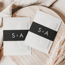 ミニマリスト白黒結婚式招待状バンド 招待状ベリーバンド