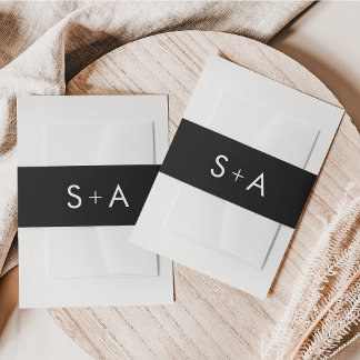 ミニマリスト白黒結婚式招待状バンド 招待状ベリーバンド