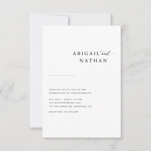 ミニマリスト白黒結婚式招待状 招待状 (正面)