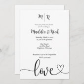 ミニマリスト白黒結婚式招待状 招待状 (正面/裏面)