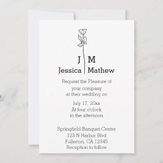 ミニマリスト白黒結婚式招待状 招待状 (正面)