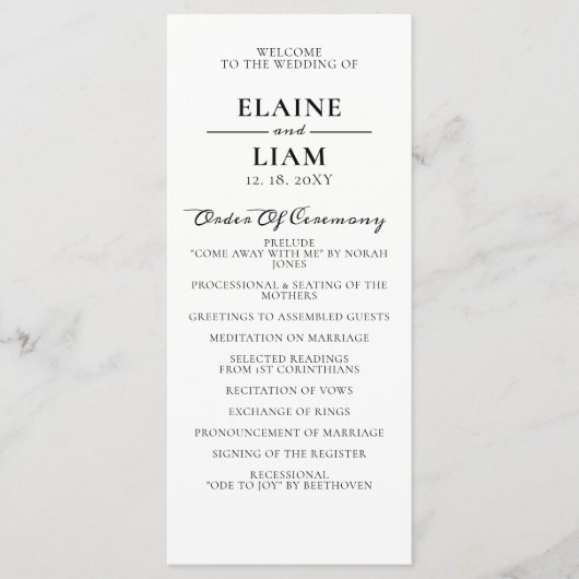 ミニマリスト白黒結婚式 プログラム (正面)