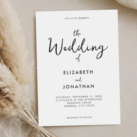 ミニマリスト白黒結婚書道 招待状