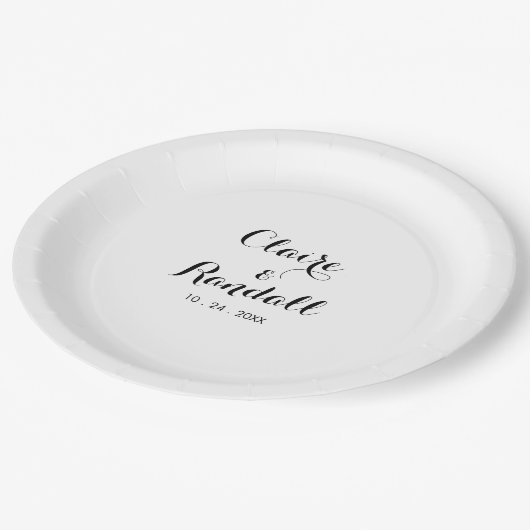 ミニマリスト白黒結婚紙プレート ペーパープレート (アングル)