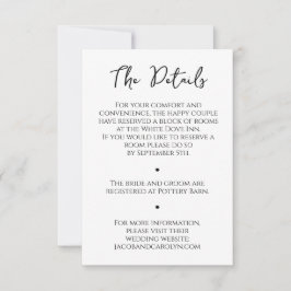 ミニマリスト白黒結婚詳細カード 招待状