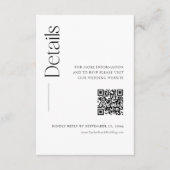 ミニマリスト白黒結婚詳細Qrコード エンクロージャーカード (正面)