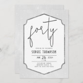 ミニマリスト白黒続編40歳の誕生日 招待状 (正面/裏面)