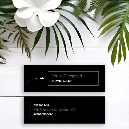ミニマリスト白黒飛行機旅行代理店 スキニー名刺