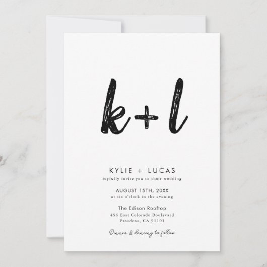 ミニマリスト白黒Qrコードフォト結婚ズ 招待状 (正面)