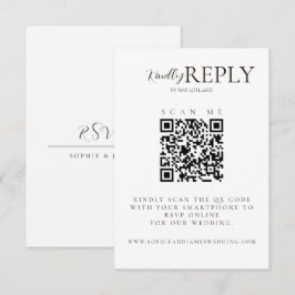 ミニマリスト白+黒結婚のQRコードRSVPカード 出欠カード