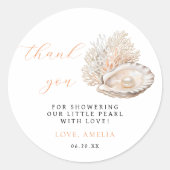ミニマリスト真珠の赤ちゃんシャワーありがとうステッカー ラウンドシール (正面)