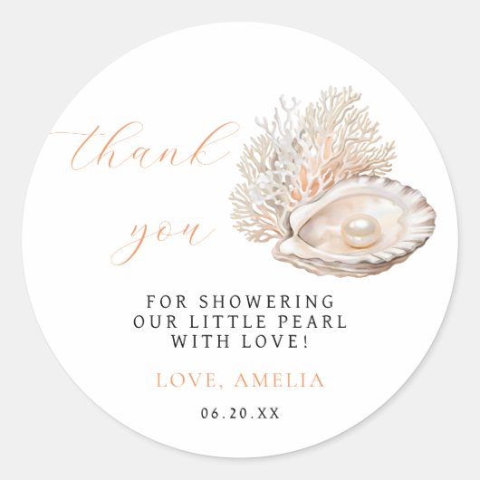 ミニマリスト真珠の赤ちゃんシャワーありがとうステッカー ラウンドシール (正面)