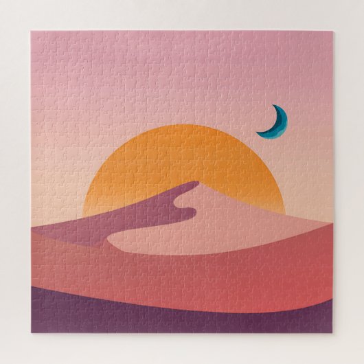 ミニマリスト砂漠の夕日と月の風景 ジグソーパズル (縦)