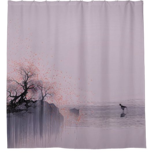 ミニマリスト禅の風景 シャワーカーテン (正面)