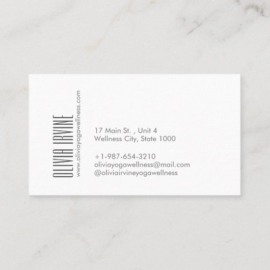 ミニマリスト禅ストーンヨガ&ウェルネスホワイトバスイン 名刺 (裏面)