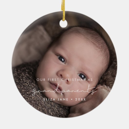 ミニマリスト私たちの初めてのクリスマスは祖父母として セラミックオーナメント (裏面)