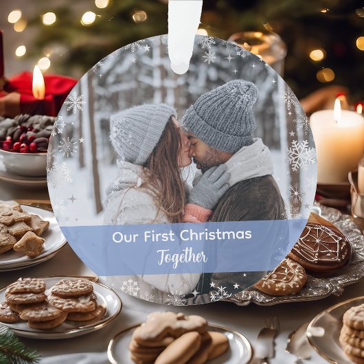ミニマリスト私たちの初めてのクリスマス一緒に2枚の写真 オーナメント