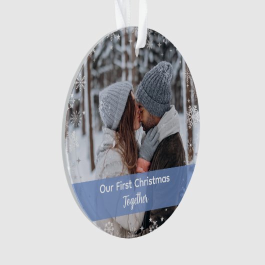 ミニマリスト私たちの初めてのクリスマス一緒に2枚の写真 オーナメント (正面)