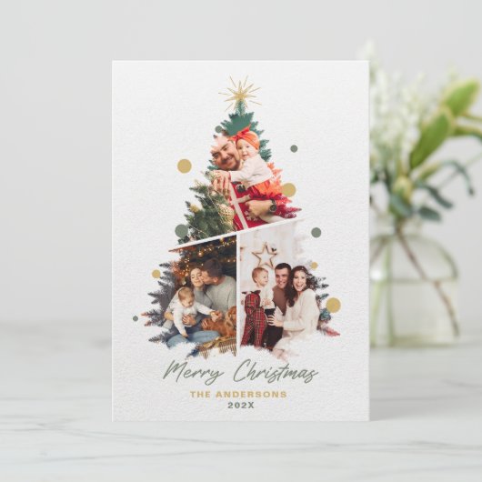 ミニマリスト私たちの家族のクリスマス3枚の写真 サンキューカード (スタンド正面)