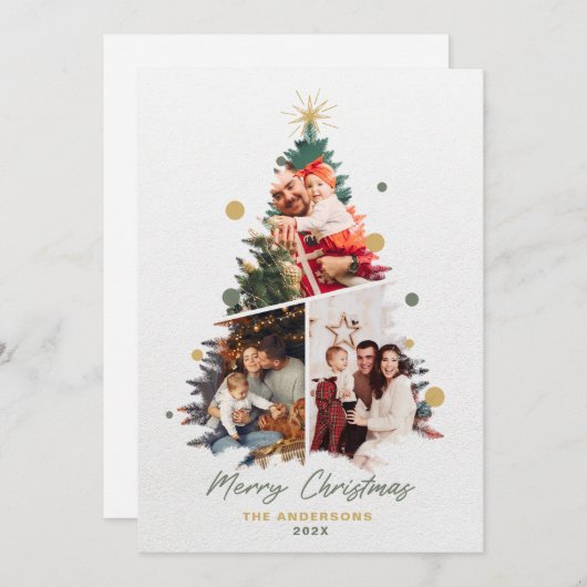 ミニマリスト私たちの家族のクリスマス3枚の写真 サンキューカード (正面/裏面)