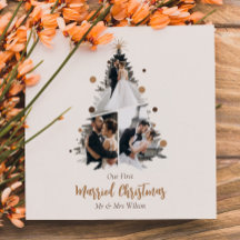 ミニマリスト私たちの最初の結婚したクリスマス3枚の写真