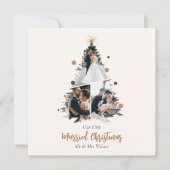 ミニマリスト私たちの最初の結婚したクリスマス3枚の写真 シーズンカード (正面)