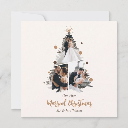 ミニマリスト私たちの最初の結婚したクリスマス3枚の写真 シーズンカード (正面)