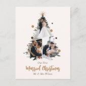 ミニマリスト私たちの最初の結婚したクリスマス3枚の写真 シーズンポストカード (正面)