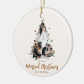 ミニマリスト私たちの最初の結婚したクリスマス3枚の写真 セラミックオーナメント (左)