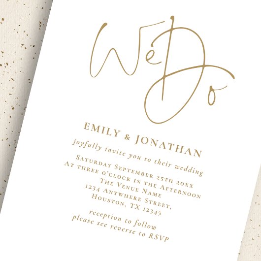 ミニマリスト私たちは金ゴールドスクリプトQRコード結婚を行う 招待状