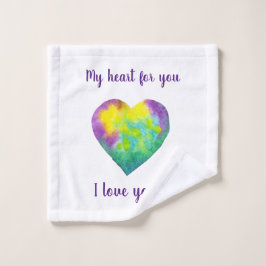 ミニマリスト私はあなたを愛する虹の水色ハート ウォッシュタオル