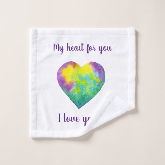 ミニマリスト私はあなたを愛する虹の水色ハート ウォッシュタオル (ウォッシュタオル)
