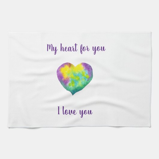 ミニマリスト私はあなたを愛する虹の水色ハート キッチンタオル (横)